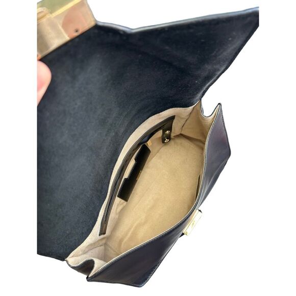 Hugo Boss Black Leather Womans Shoulder Bag Chain Strap Flap Close Made in Italy - Picture 7 of 9